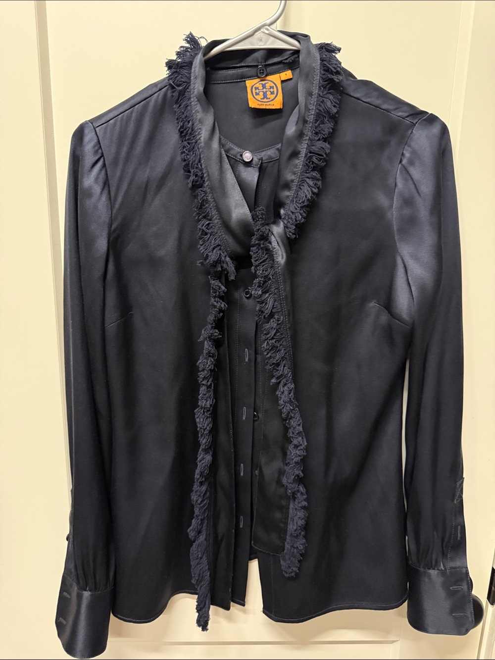 Tory Burch Black Silk-Blend Fringe-Trim Blouse Jacket